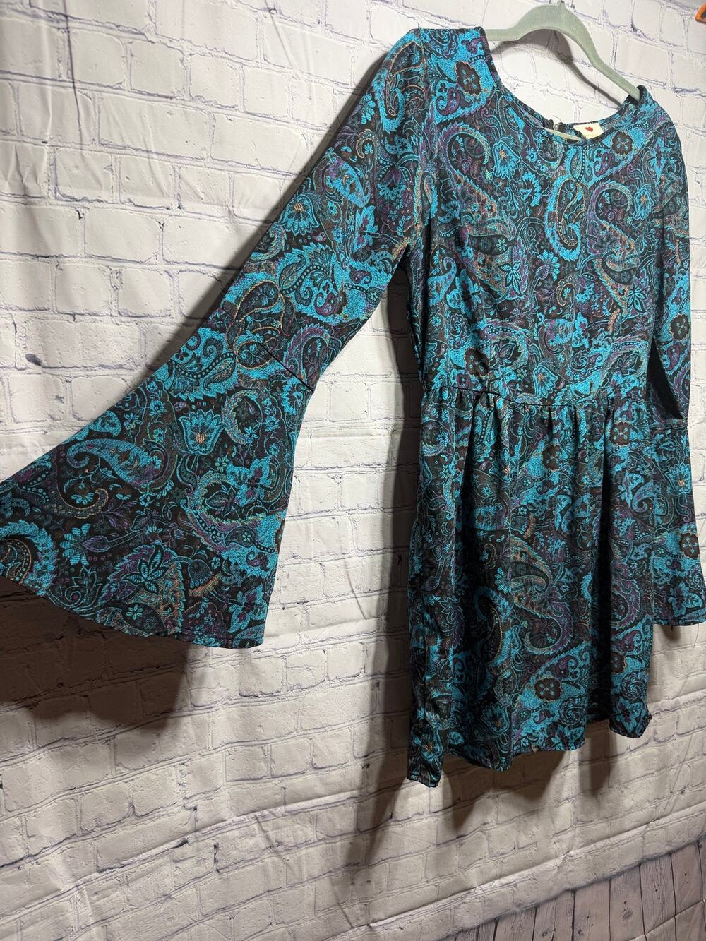 One Clothing Womens Dark Paisley Bell Sleeve Tunic Top Sz L Whimsigoth